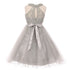 Little Girls Silver Rhinestone Halter Neck Lace Tulle Flower Girl Dress 4-6 - SophiasStyle.com